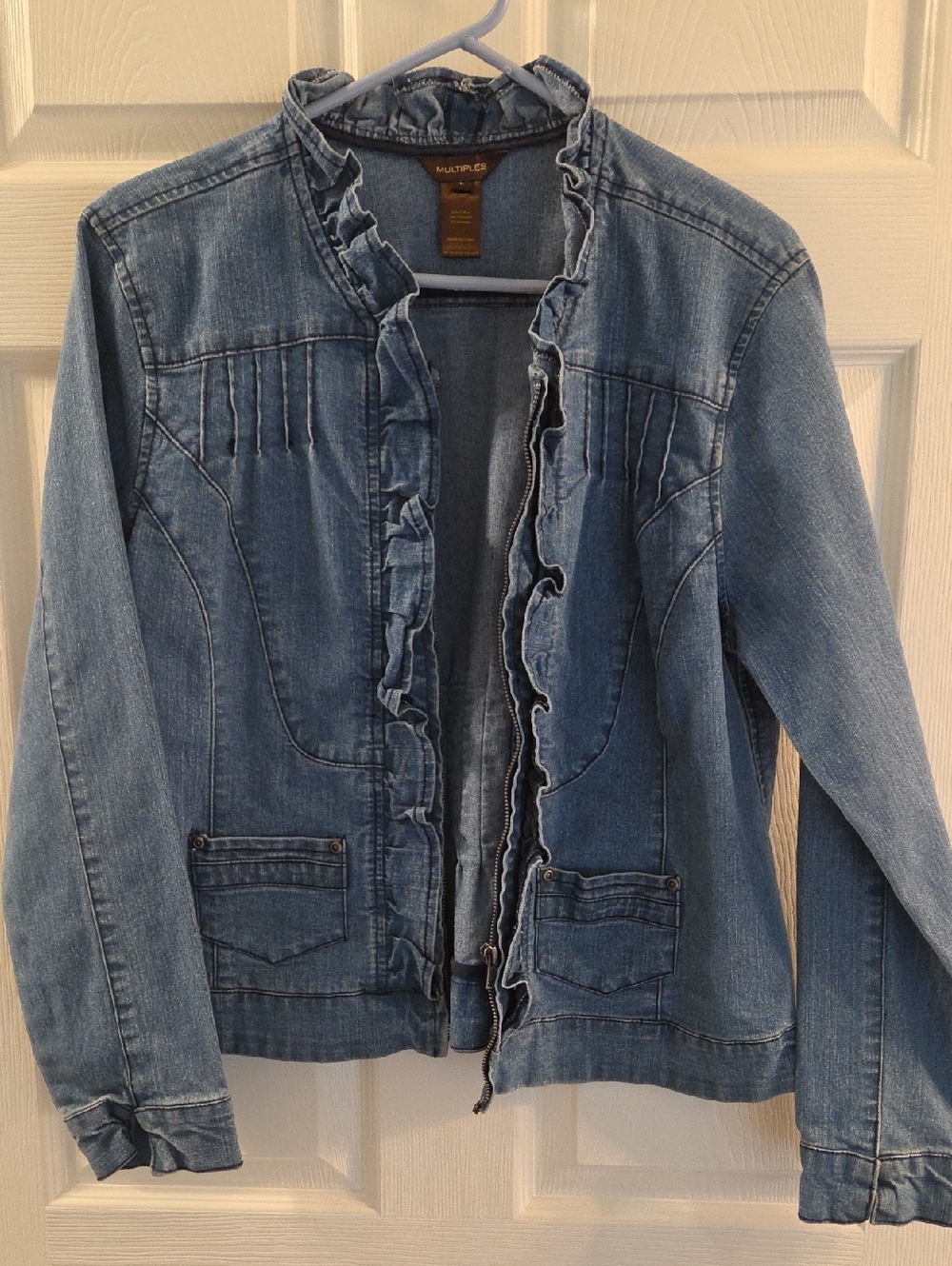 Multiples Light Blue Ruffle Denim Jacket